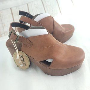 White Mountain Womens Thalia Tan Adjustable Strap Clog Block Heel Size 7…